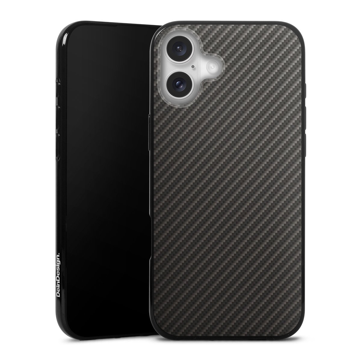 iPhone 16 Plus Handy Silikon Hülle Case schwarz Handyhülle Carbon Muster Metallic Look