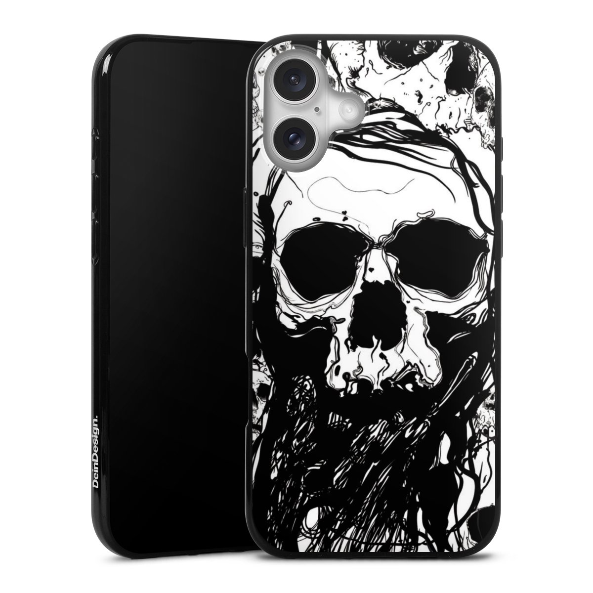 iPhone 16 Plus Handy Silikon Hülle Case schwarz Handyhülle Halloween Totenkopf