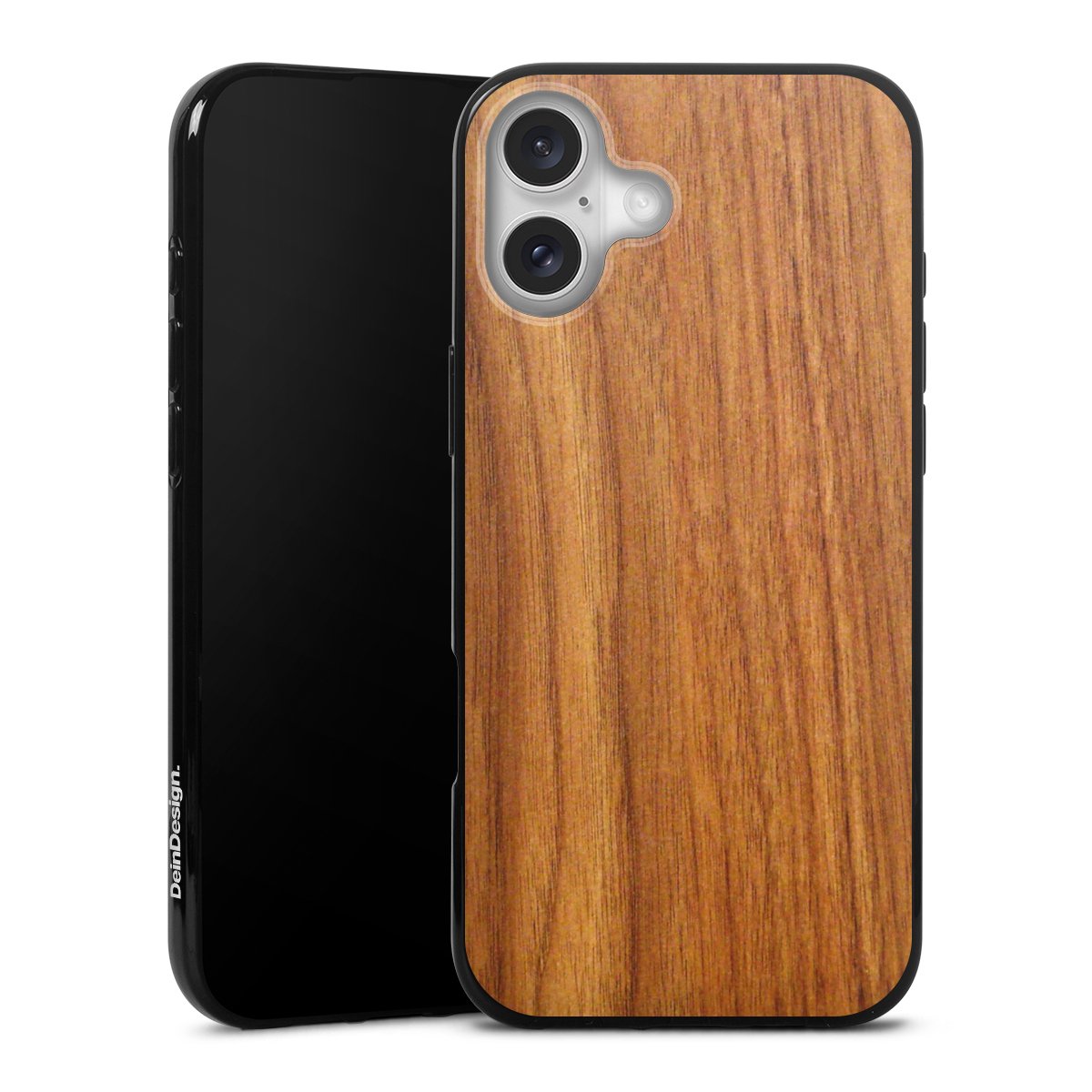 iPhone 16 Plus Handy Silikon Hülle Case schwarz Handyhülle Larch Wooden Look Wood