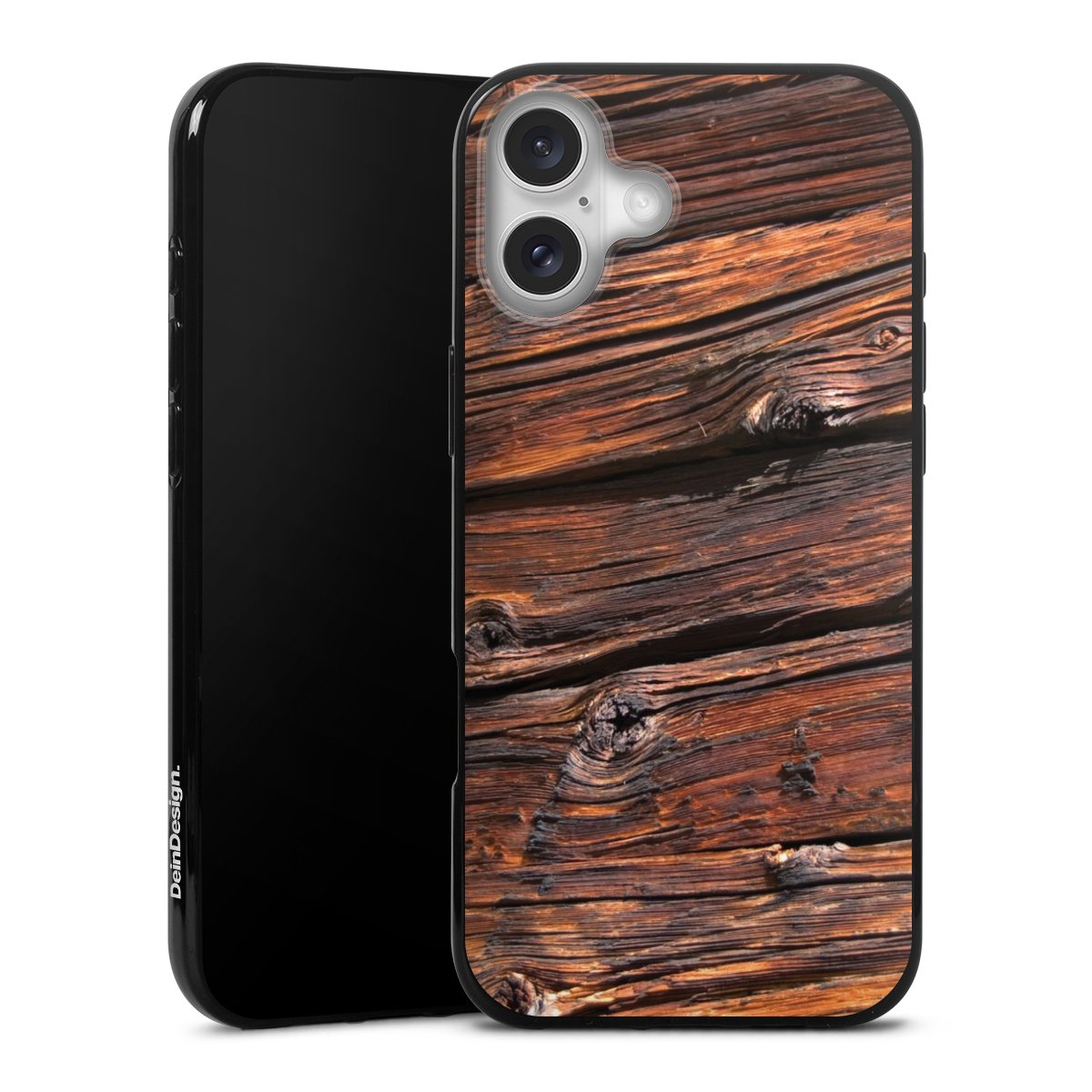 iPhone 16 Plus Handy Silikon Hülle Case schwarz Handyhülle Beams Wooden Look Wood