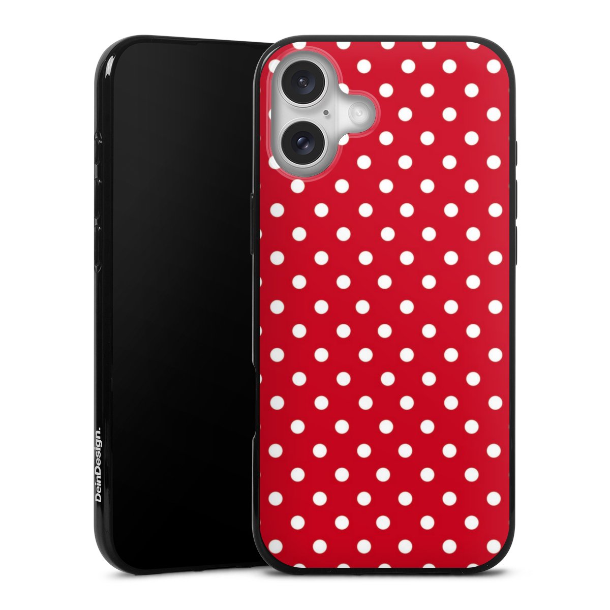 iPhone 16 Plus Handy Silikon Hülle Case schwarz Handyhülle Polka Dots Retro Points