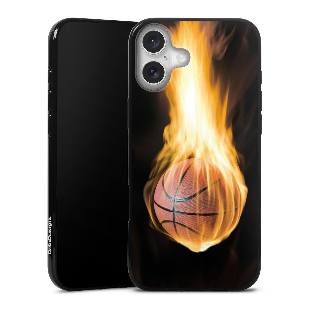 iPhone 16 Plus Handy Silikon Hülle Case schwarz Handyhülle Basketball Sports Fire