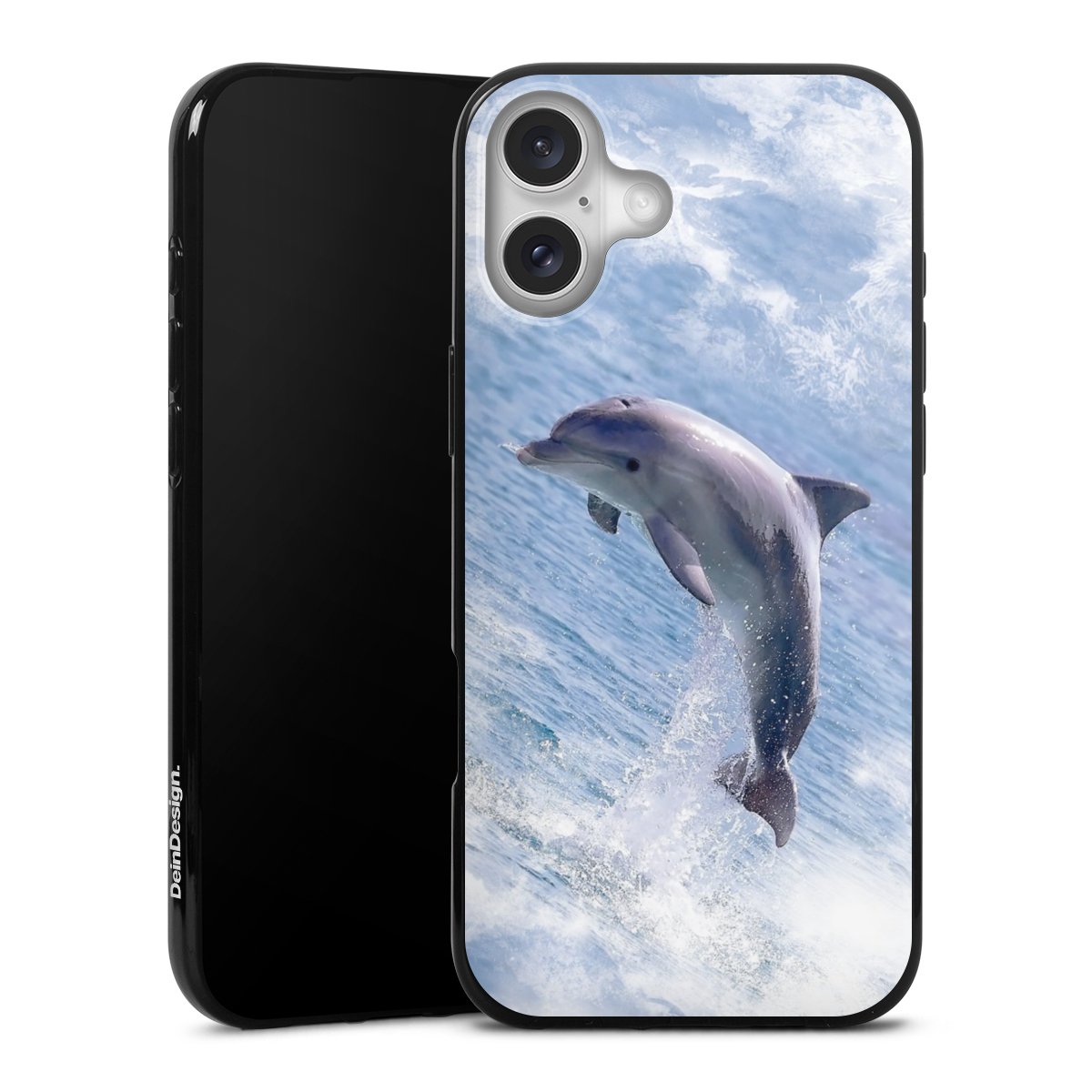 iPhone 16 Plus Handy Silikon Hülle Case schwarz Handyhülle Dolphin Ocean Wale