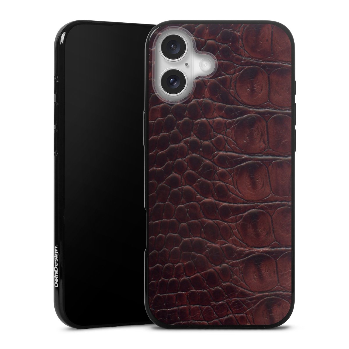 iPhone 16 Plus Handy Silikon Hülle Case schwarz Handyhülle Leather Animal Print Crocodile