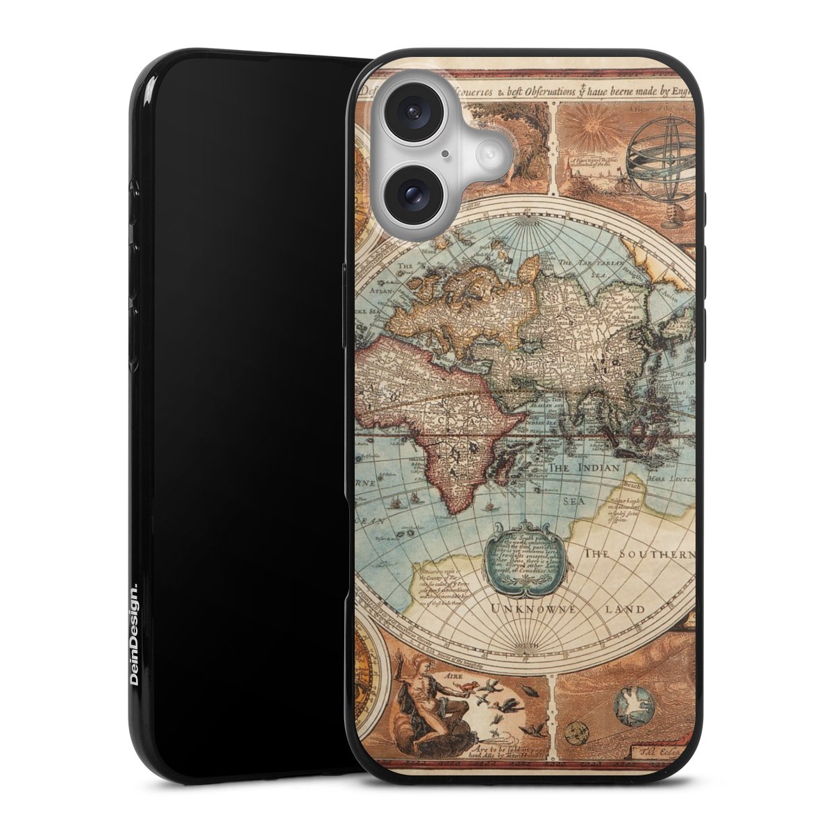 iPhone 16 Plus Handy Silikon Hülle Case schwarz Handyhülle Map Vintage World Map