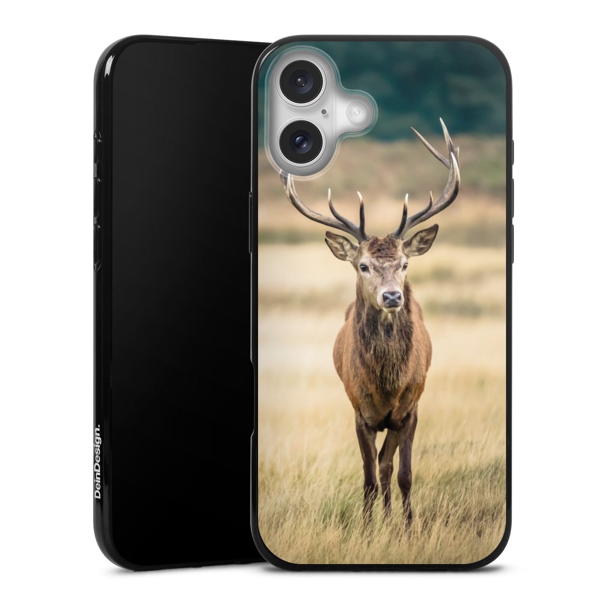 iPhone 16 Plus Handy Silikon Hülle Case schwarz Handyhülle Deer Forrest Meadow