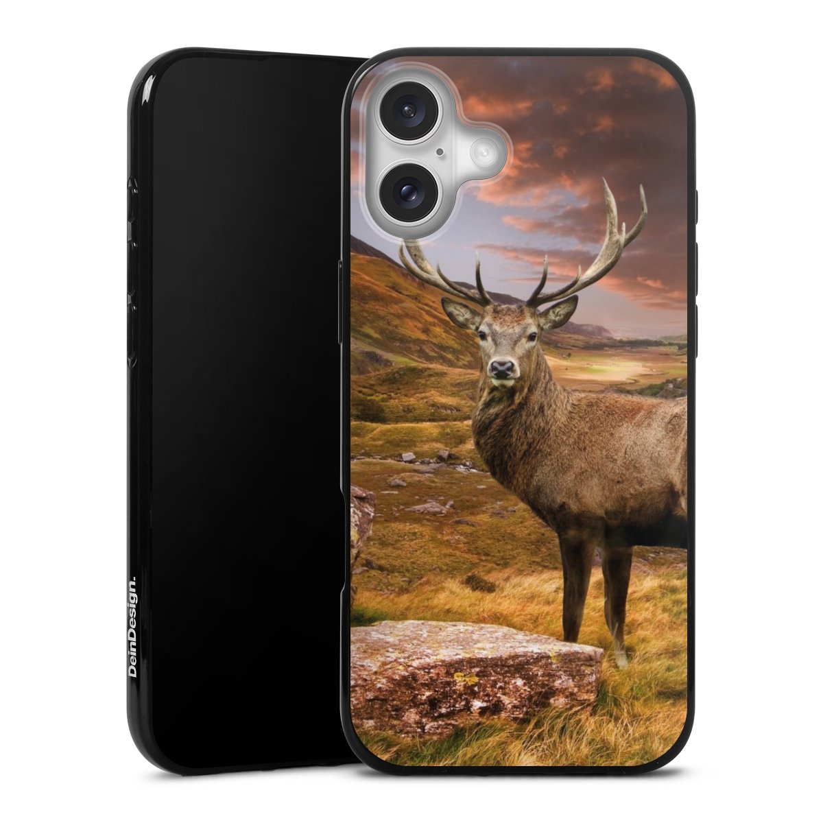 iPhone 16 Plus Handy Silikon Hülle Case schwarz Handyhülle Meadow Deer Mountain