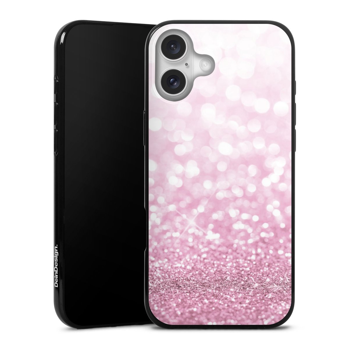 iPhone 16 Plus Handy Silikon Hülle Case schwarz Handyhülle Glitzer Pink Shine