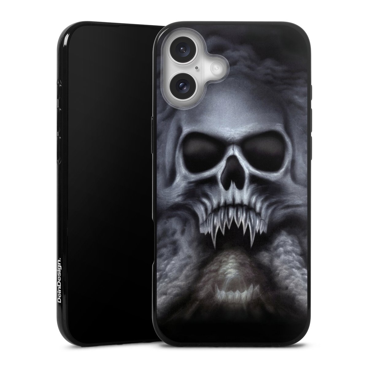 iPhone 16 Plus Handy Silikon Hülle Case schwarz Handyhülle Totenkopf Skull