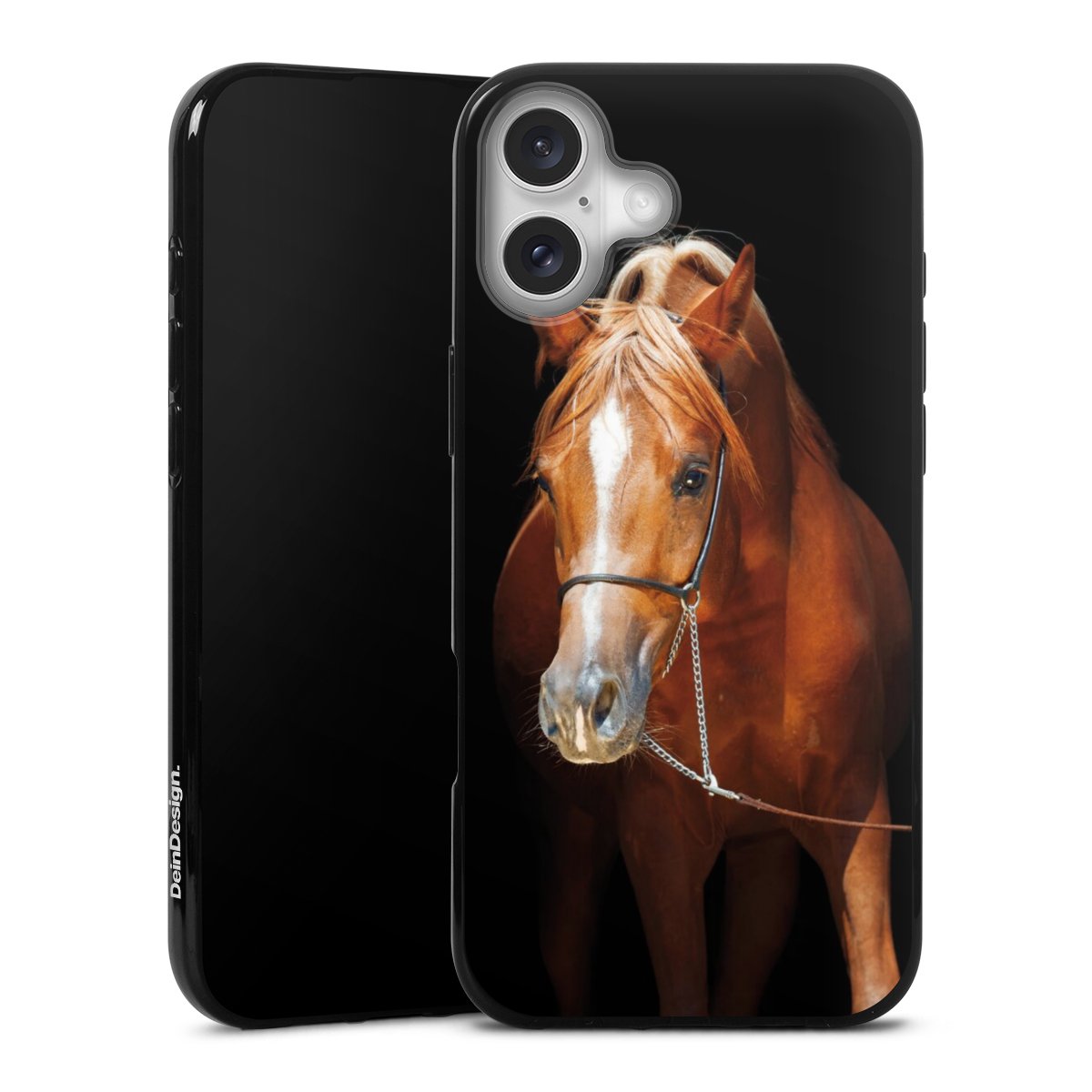 iPhone 16 Plus Handy Silikon Hülle Case schwarz Handyhülle Hobby Mare Horse