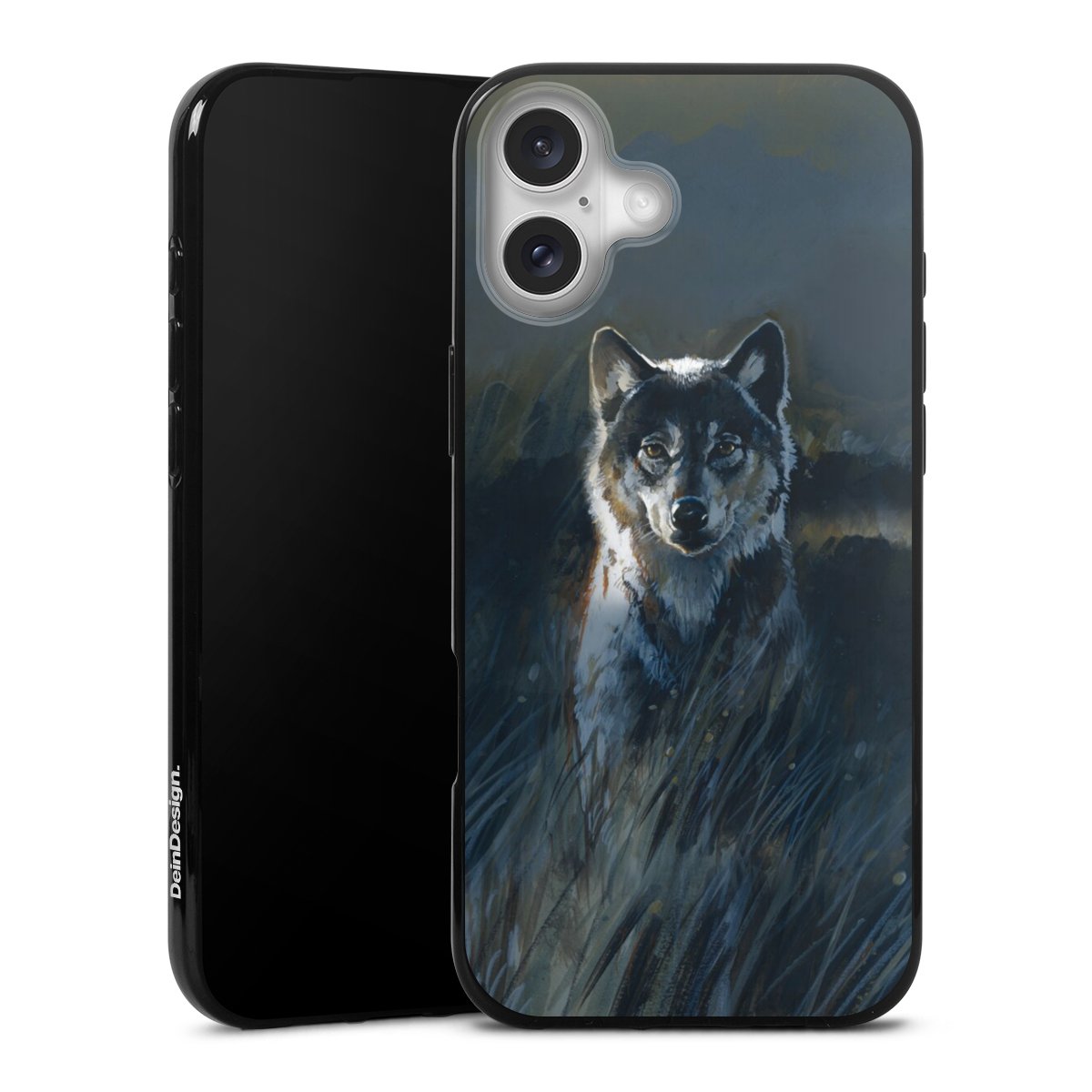 iPhone 16 Plus Handy Silikon Hülle Case schwarz Handyhülle Painting Wolf Nature