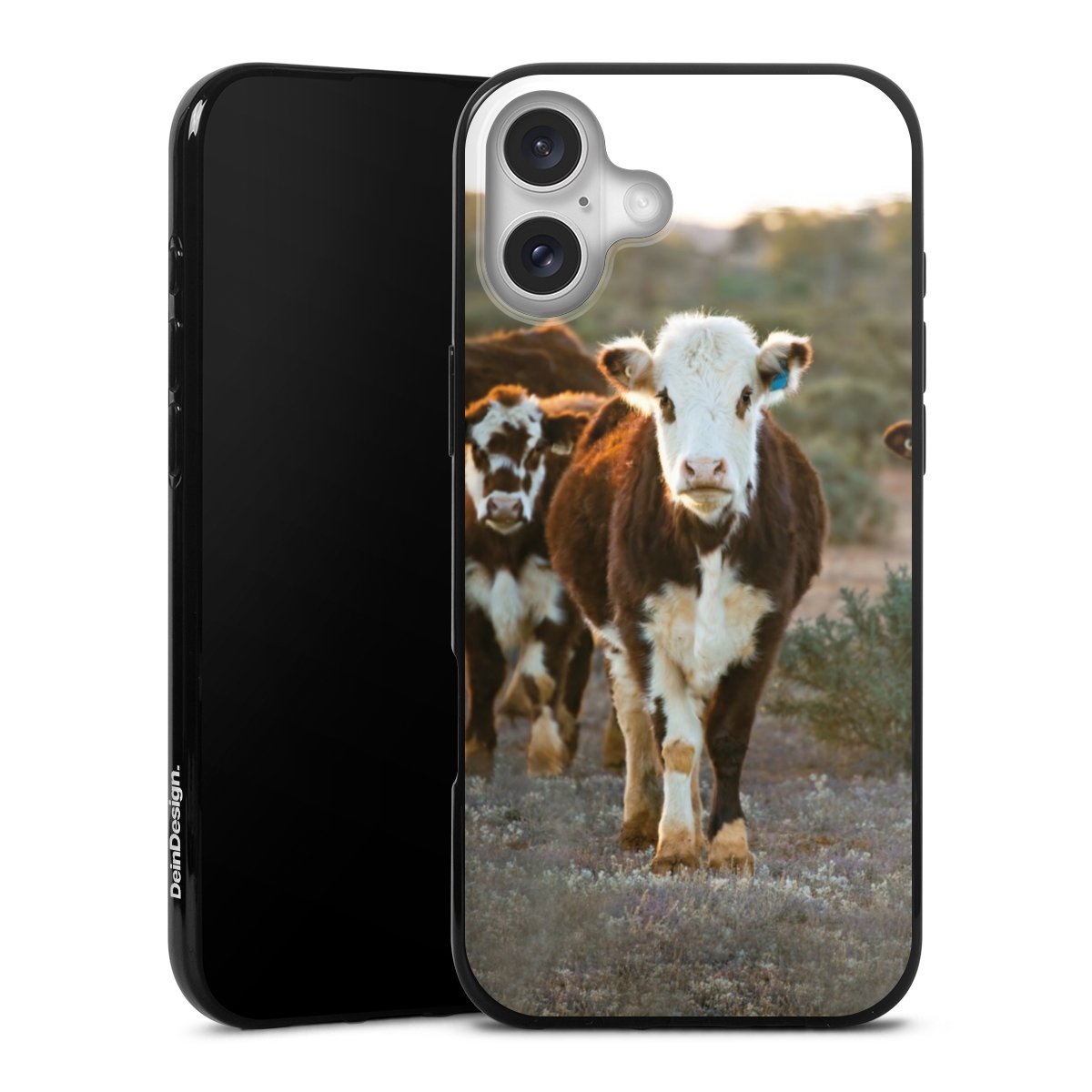 iPhone 16 Plus Handy Silikon Hülle Case schwarz Handyhülle Farmer Cow Calf