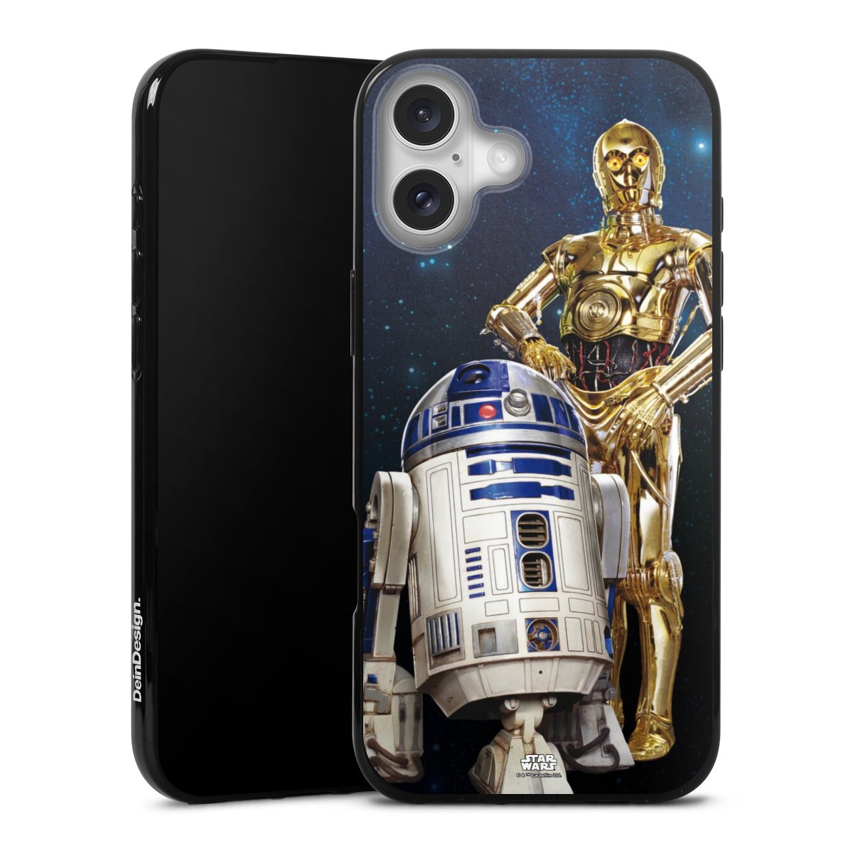 iPhone 16 Plus Handy Silikon Hülle Case schwarz Handyhülle Weltall Star Wars R2d2