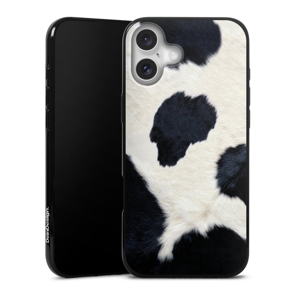 iPhone 16 Plus Handy Silikon Hülle Case schwarz Handyhülle Cow Skin Animal Print Animal Look