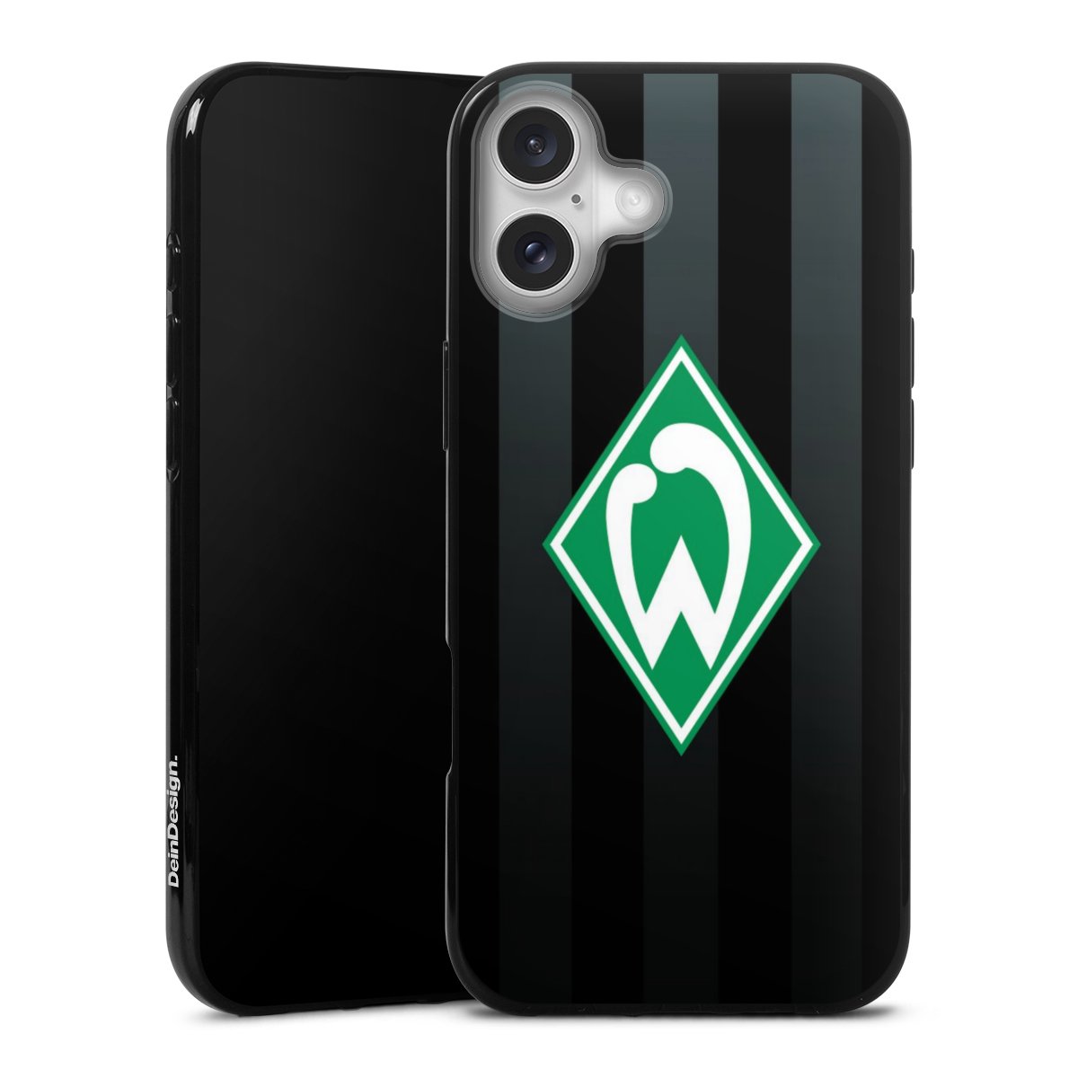 iPhone 16 Plus Handy Silikon Hülle Case schwarz Handyhülle Stripes Official Licensed Product Sv Werder Bremen