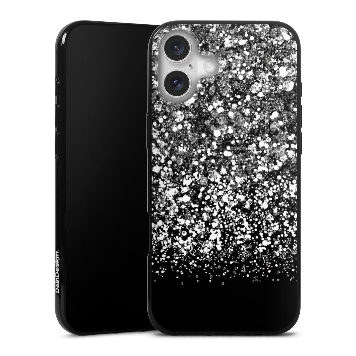 iPhone 16 Plus Handy Silikon Hülle Case schwarz Handyhülle Snowflake Muster Glitzer