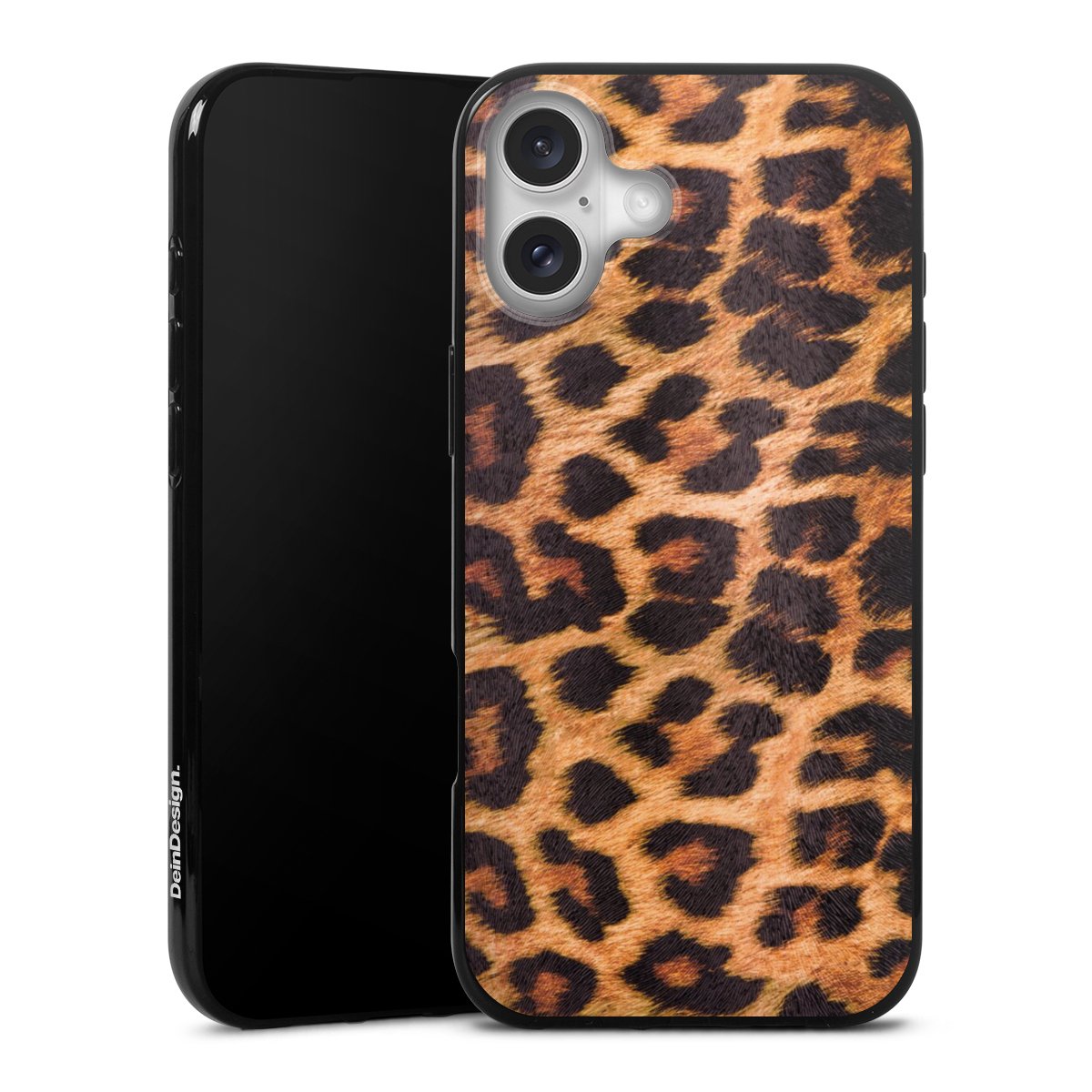 iPhone 16 Plus Handy Silikon Hülle Case schwarz Handyhülle Animal Print Fur Leopard