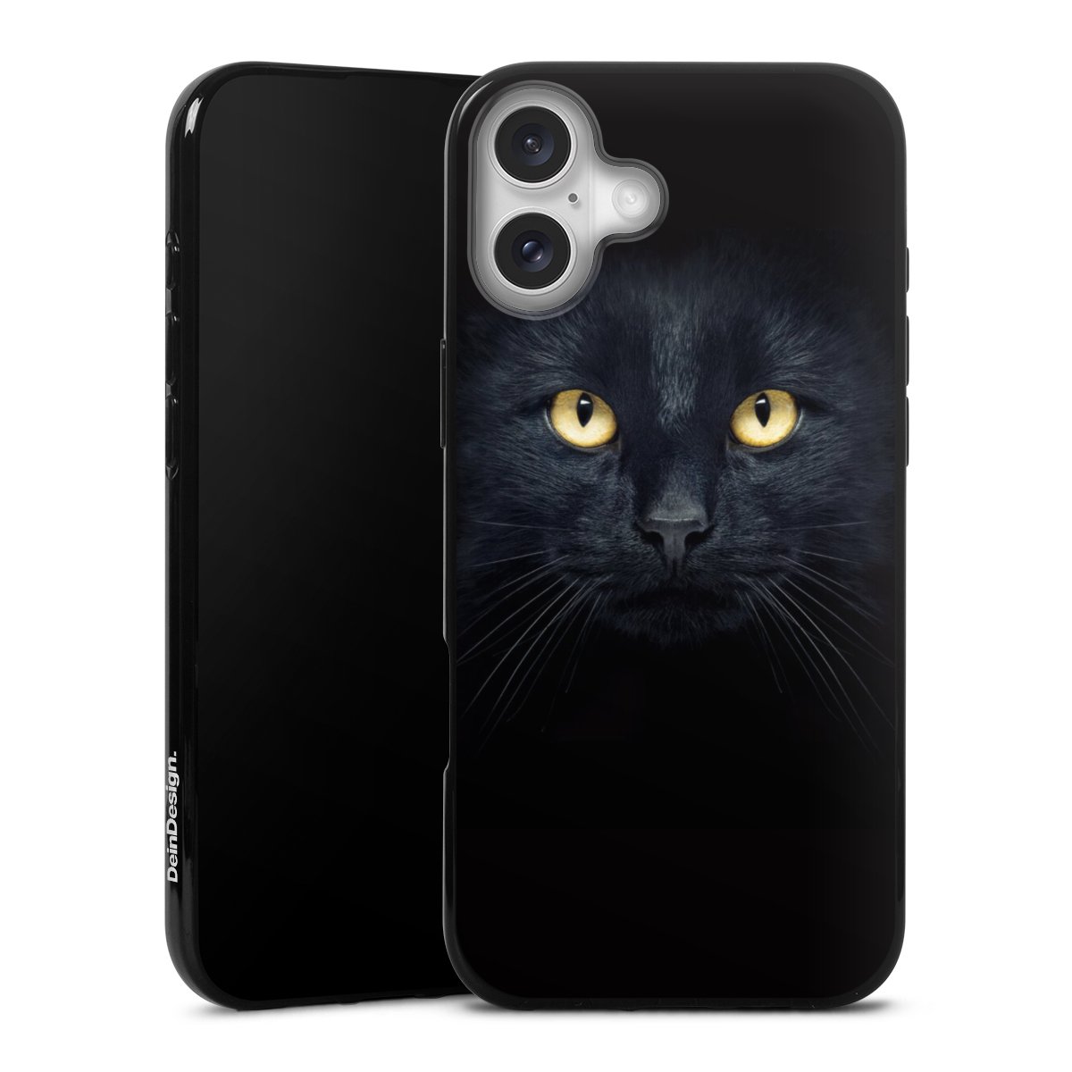 iPhone 16 Plus Handy Silikon Hülle Case schwarz Handyhülle Black Eye Cat