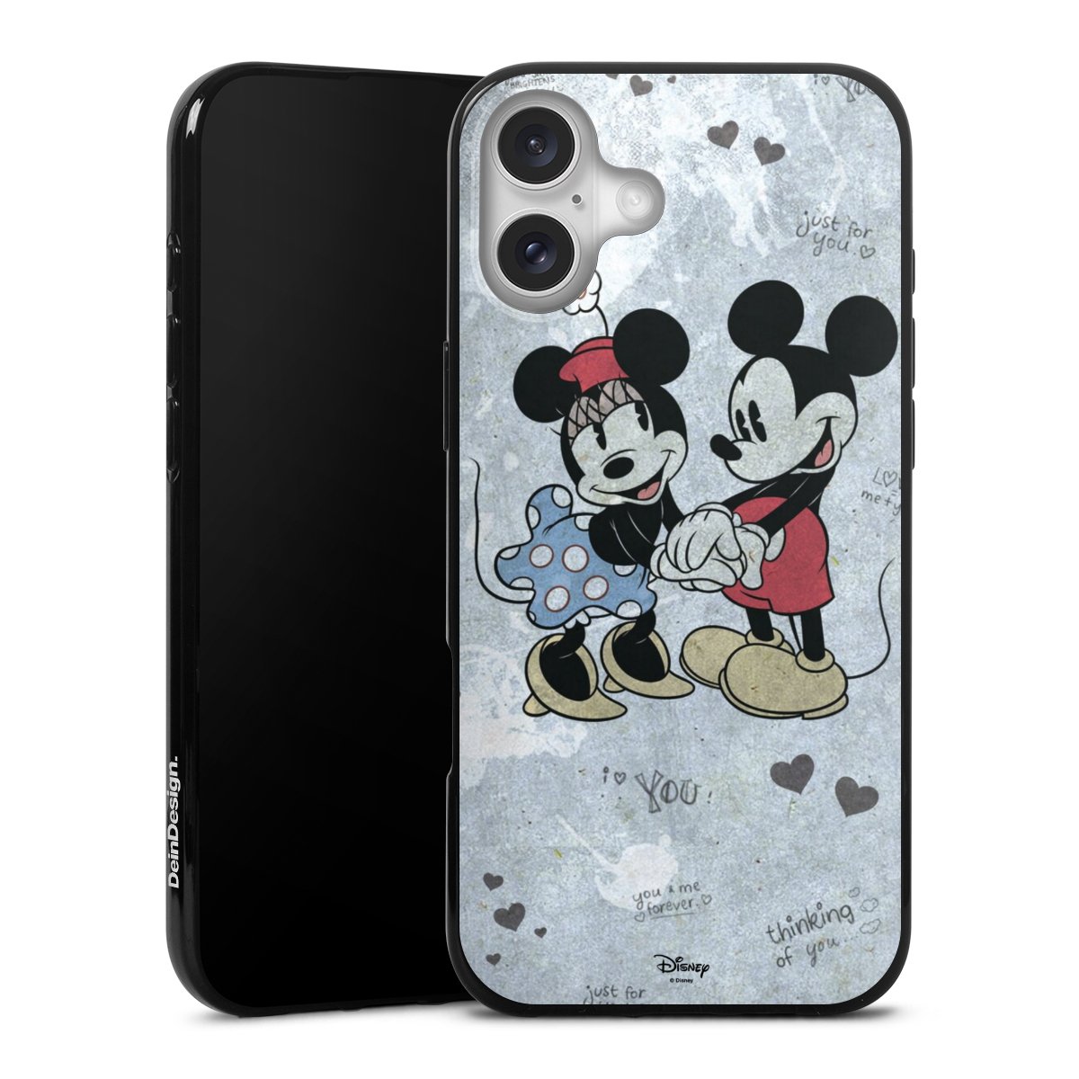 iPhone 16 Plus Handy Silikon Hülle Case schwarz Handyhülle Disney Vintage Mickey & Minnie Mouse