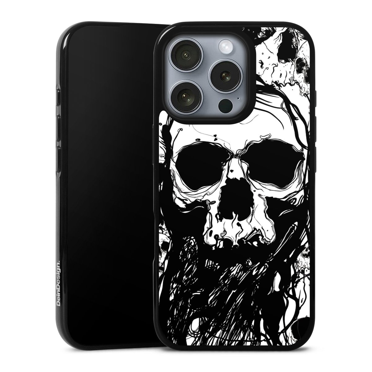 iPhone 16 Pro Handy Silikon Hülle Case schwarz Handyhülle Totenkopf Halloween