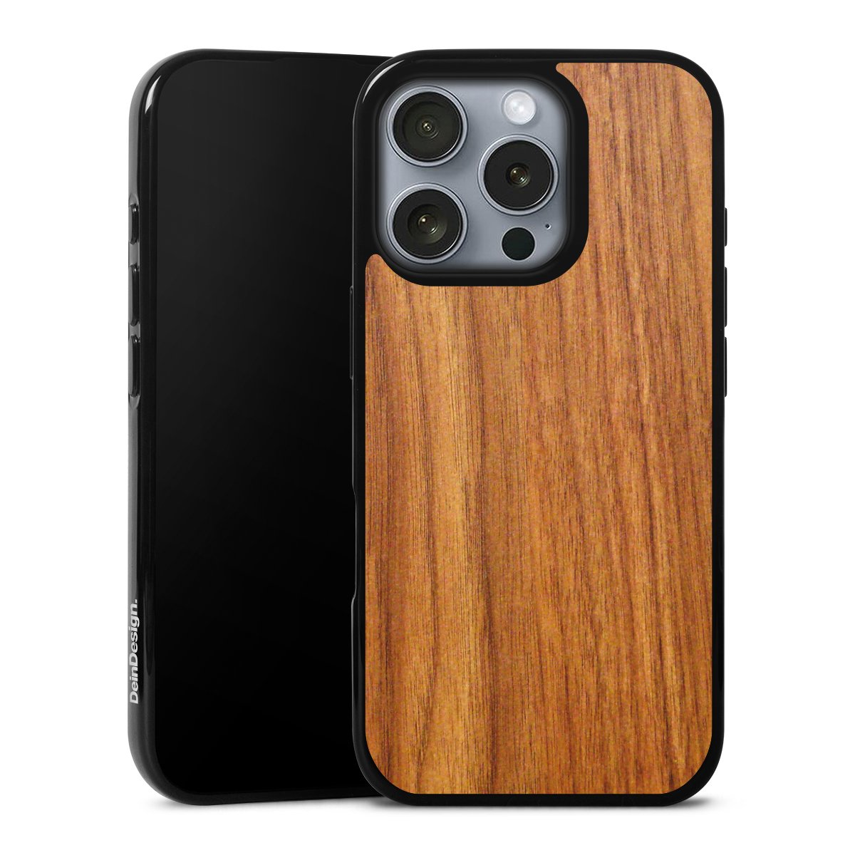 iPhone 16 Pro Handy Silikon Hülle Case schwarz Handyhülle Wood Larch Wooden Look