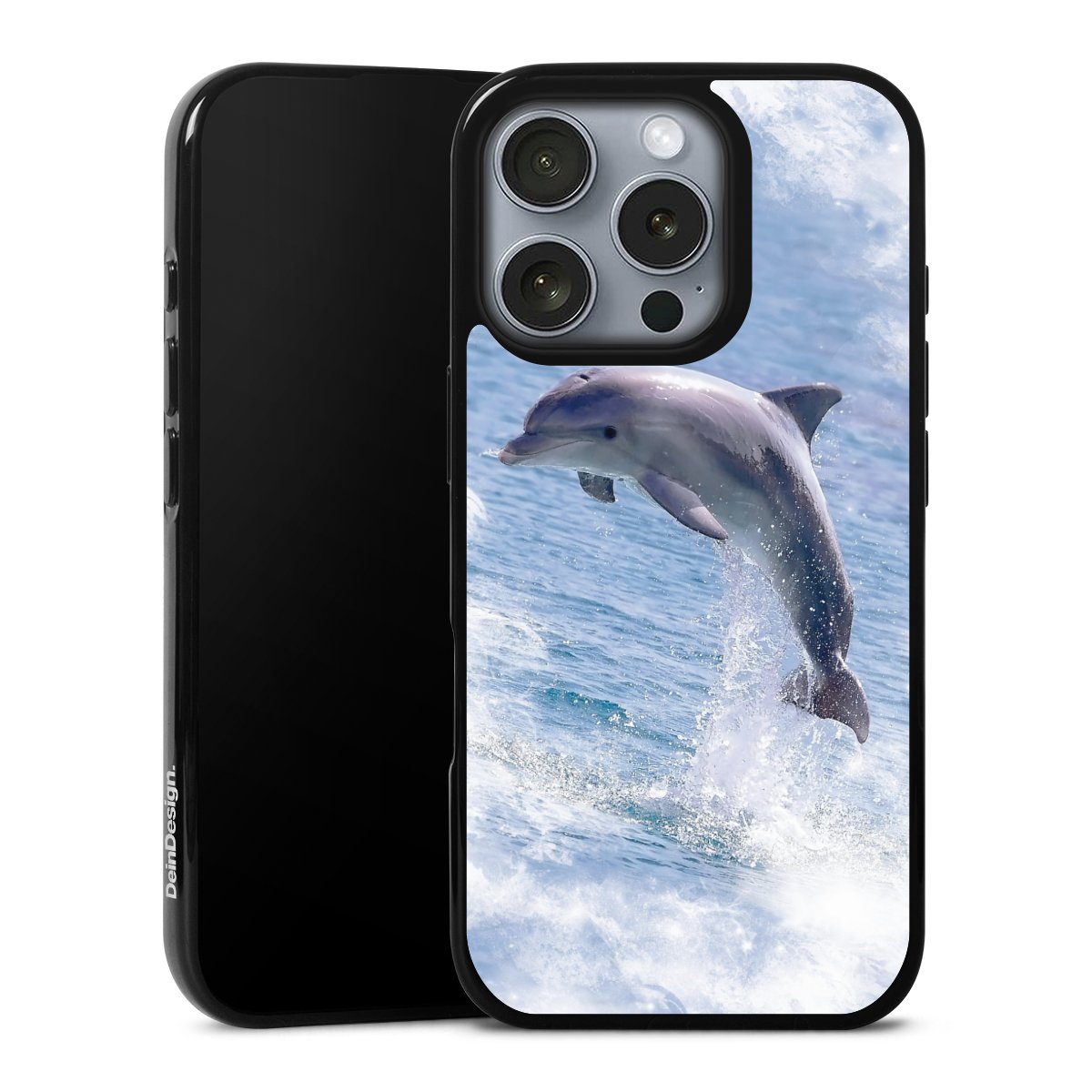 iPhone 16 Pro Handy Silikon Hülle Case schwarz Handyhülle Dolphin Ocean Wale