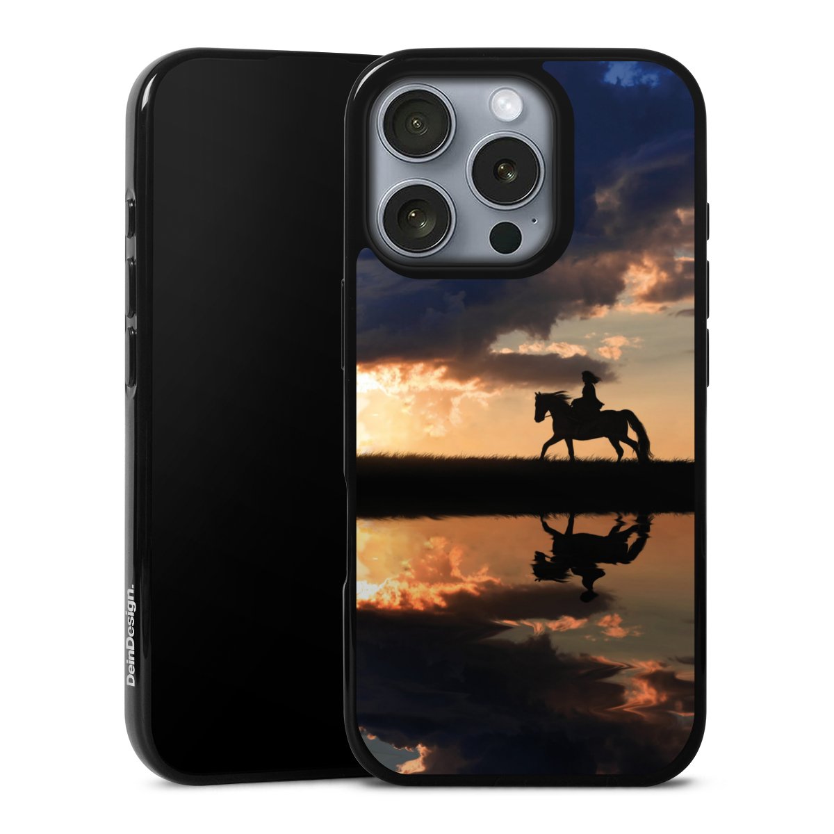 iPhone 16 Pro Handy Silikon Hülle Case schwarz Handyhülle Horse Sunset Horseback Riding