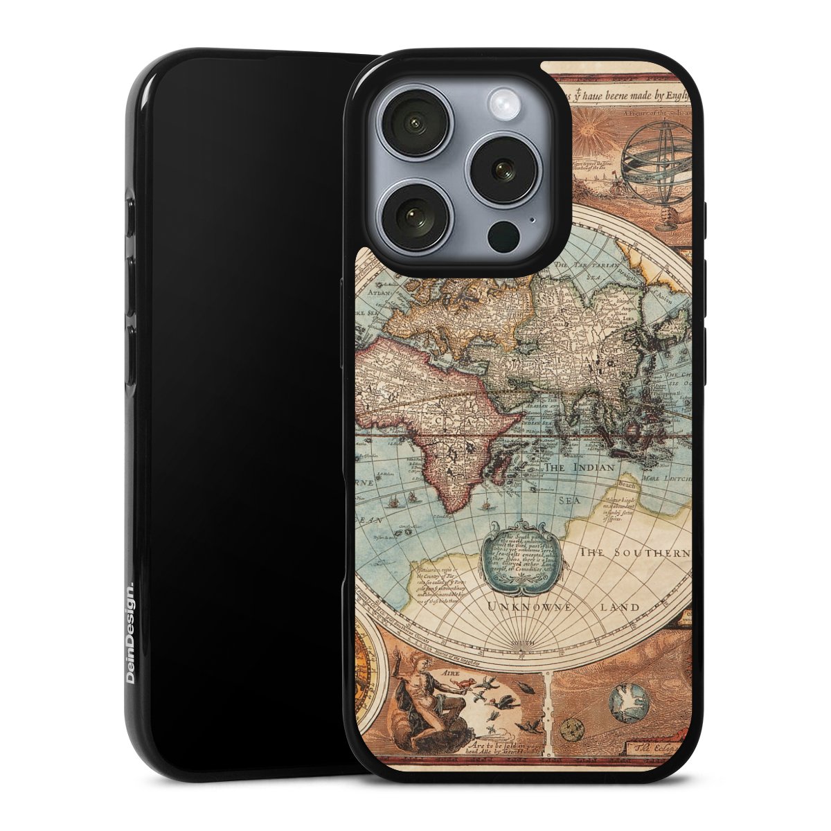 iPhone 16 Pro Handy Silikon Hülle Case schwarz Handyhülle World Map Vintage Map