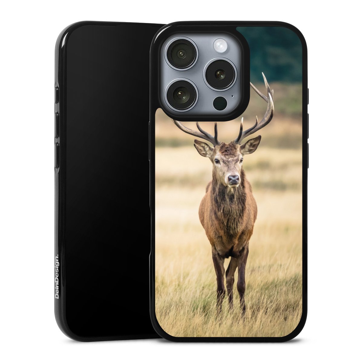 iPhone 16 Pro Handy Silikon Hülle Case schwarz Handyhülle Deer Meadow Forrest