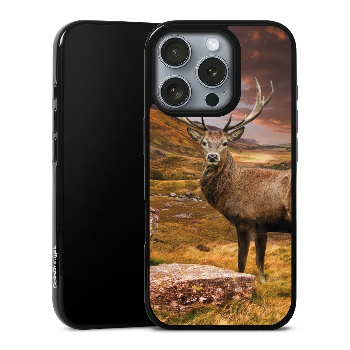 iPhone 16 Pro Handy Silikon Hülle Case schwarz Handyhülle Meadow Mountain Deer