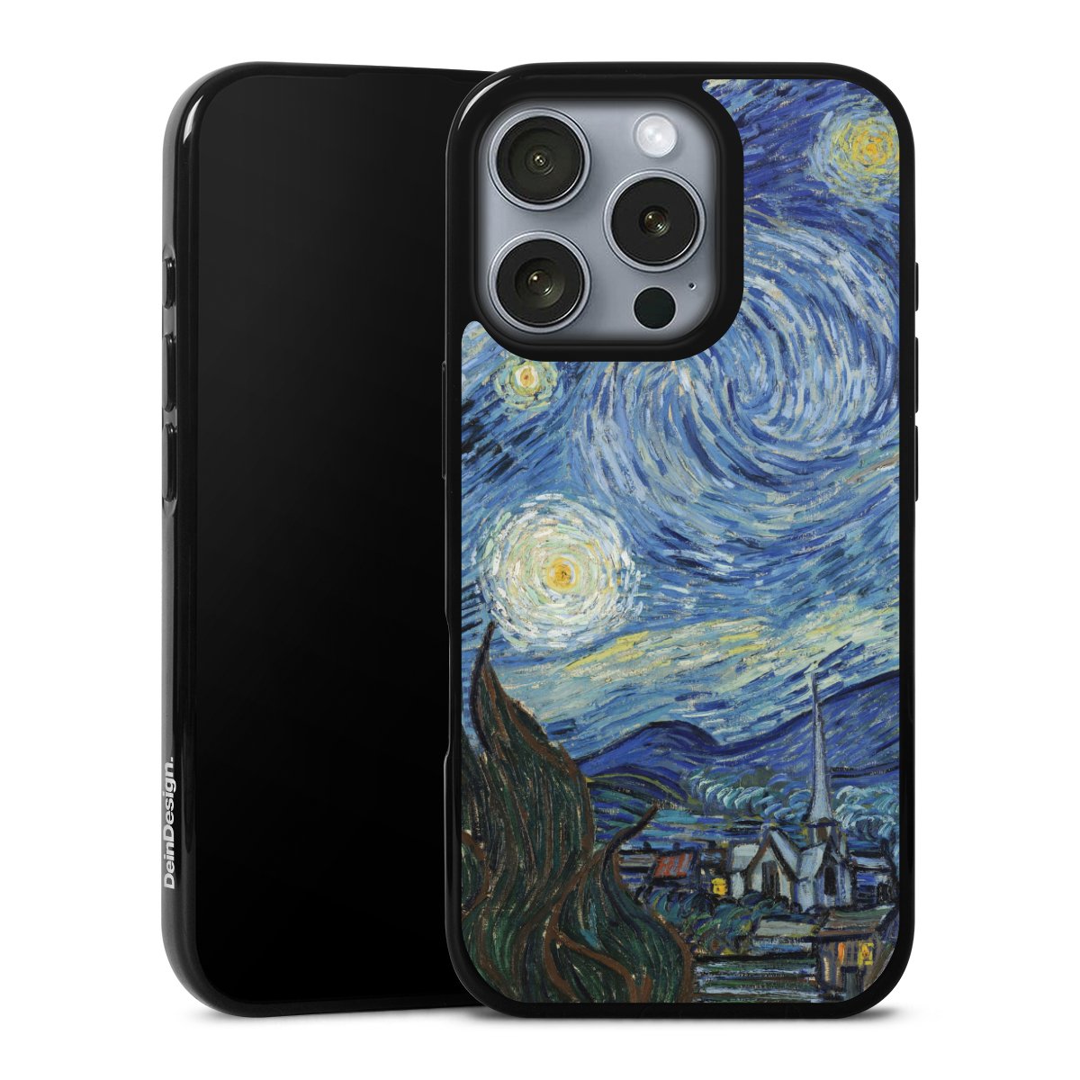 iPhone 16 Pro Handy Silikon Hülle Case schwarz Handyhülle The Starry Night Kunst Vincent Van Gogh