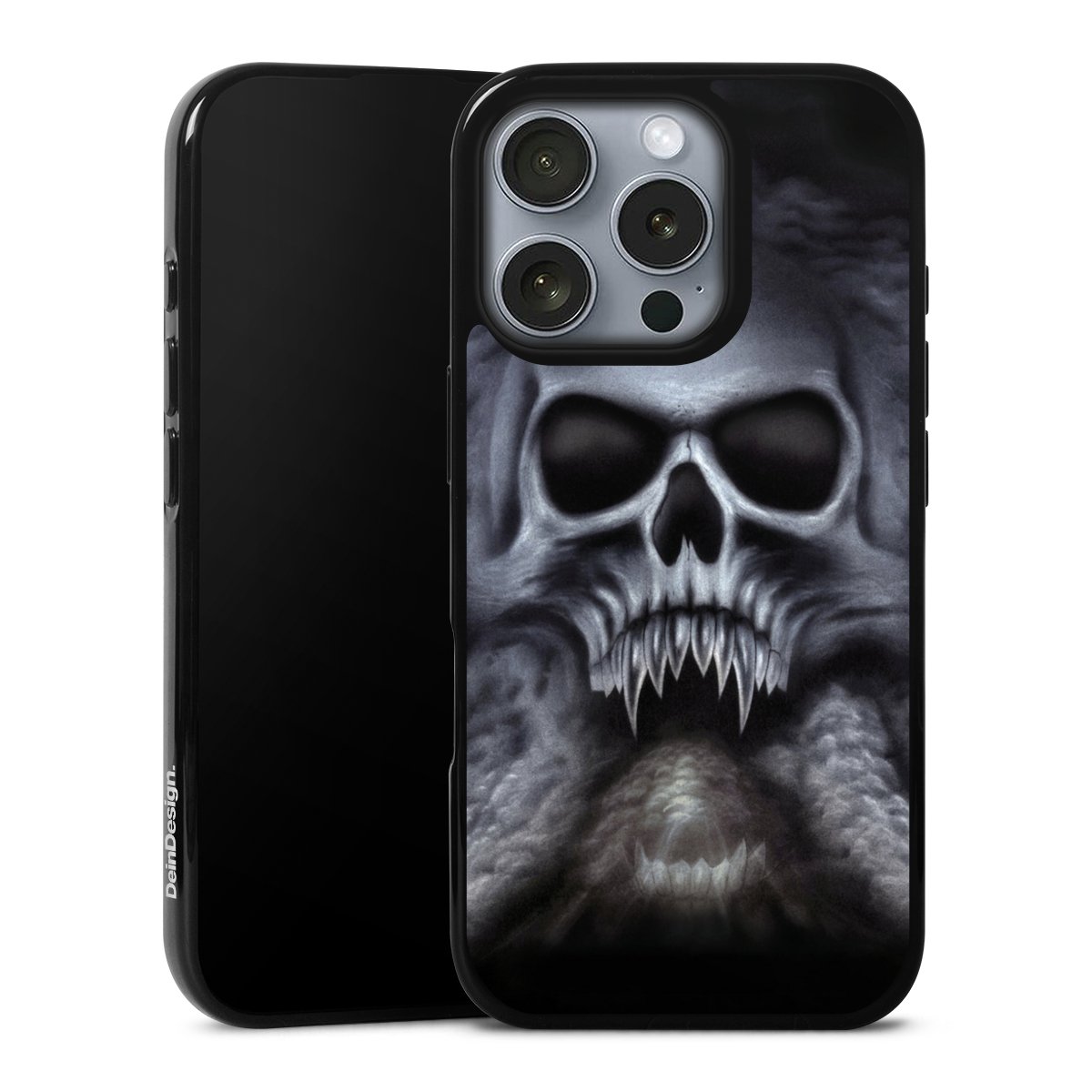 iPhone 16 Pro Handy Silikon Hülle Case schwarz Handyhülle Totenkopf Skull