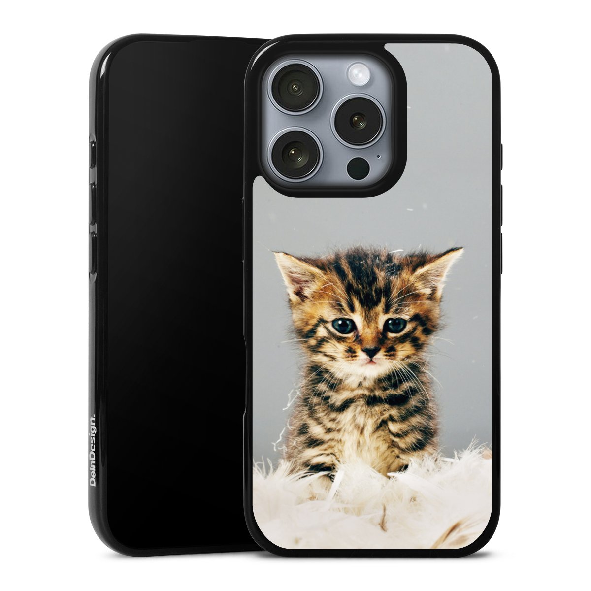 iPhone 16 Pro Handy Silikon Hülle Case schwarz Handyhülle Cat Feather Pet