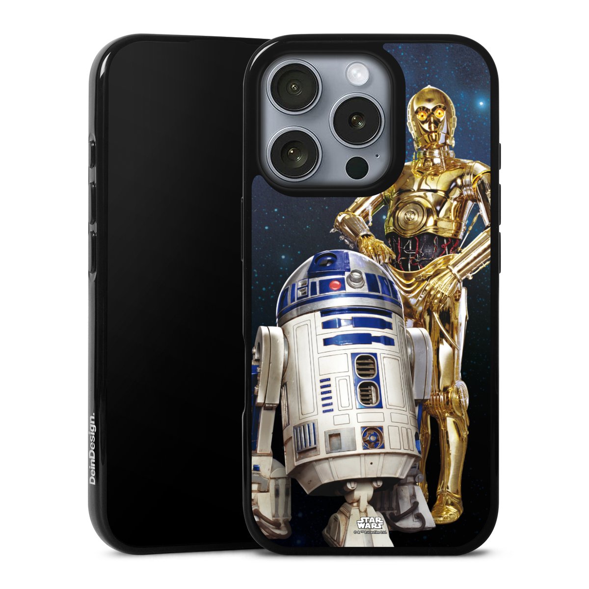 iPhone 16 Pro Handy Silikon Hülle Case schwarz Handyhülle Weltall Star Wars R2d2