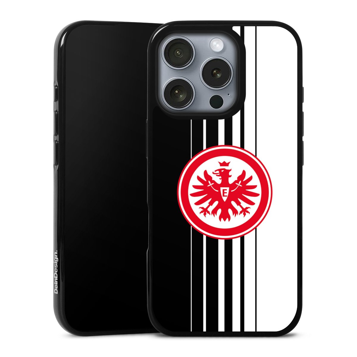 iPhone 16 Pro Handy Silikon Hülle Case schwarz Handyhülle Stripes Eintracht Frankfurt Official Licensed Product