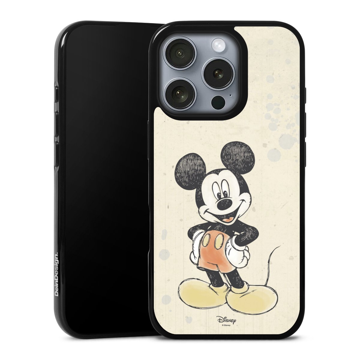 iPhone 16 Pro Handy Silikon Hülle Case schwarz Handyhülle Water Colour Mickey & Minnie Mouse Official Licensed Product