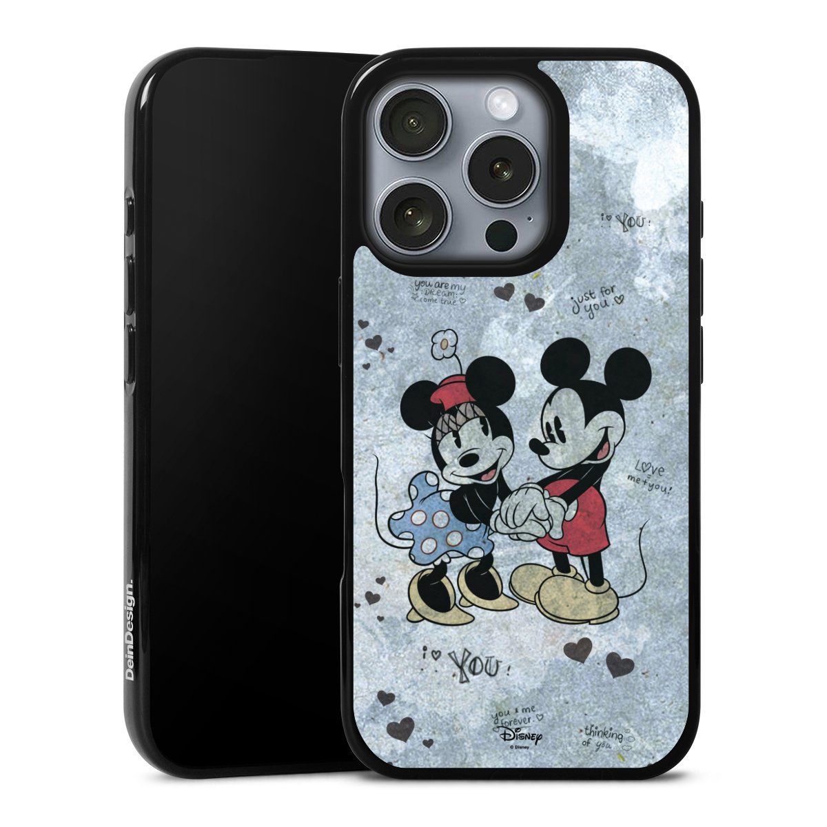 iPhone 16 Pro Handy Silikon Hülle Case schwarz Handyhülle Mickey & Minnie Mouse Vintage Disney