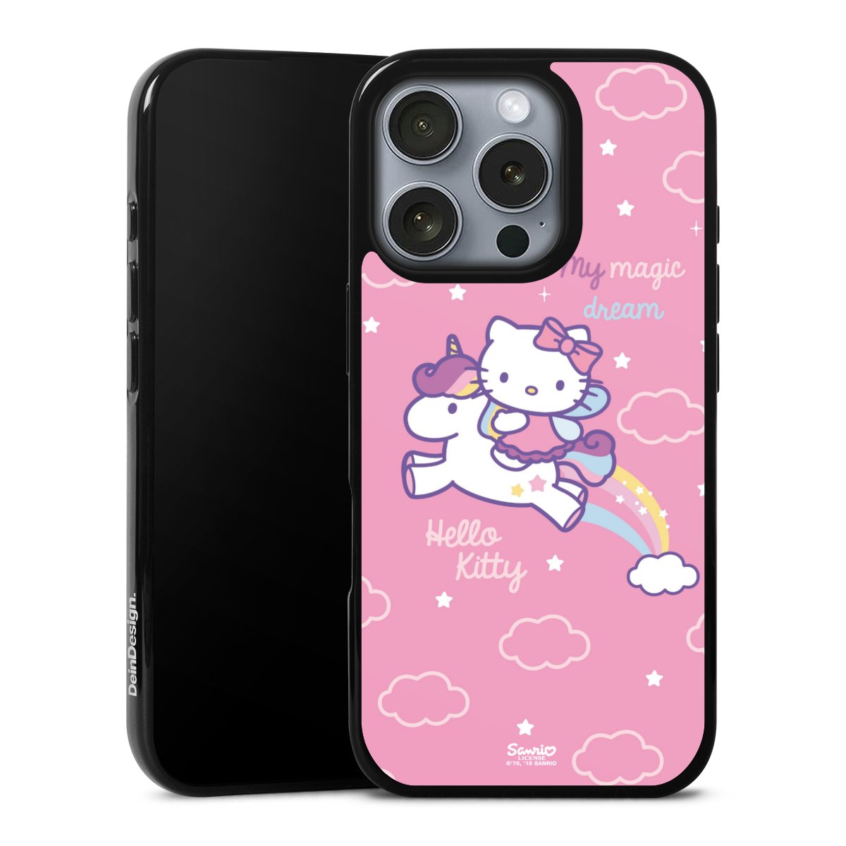 iPhone 16 Pro Handy Silikon Hülle Case schwarz Handyhülle Einhorn Official Licensed Product Hello Kitty