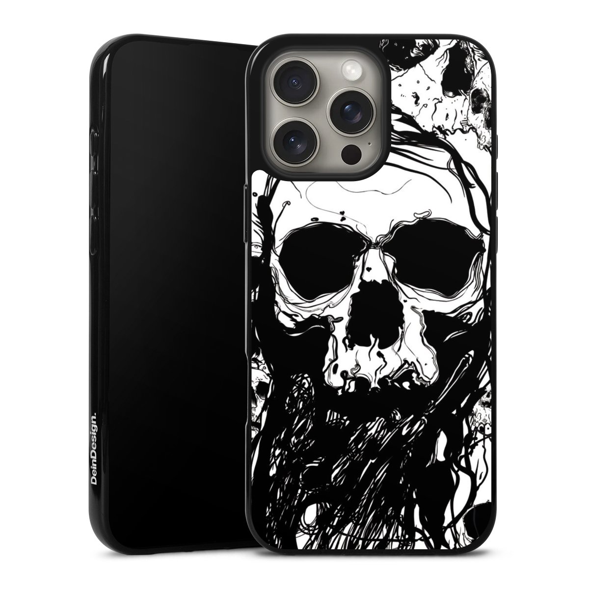 iPhone 16 Pro Max Handy Silikon Hülle Case schwarz Handyhülle Totenkopf Halloween