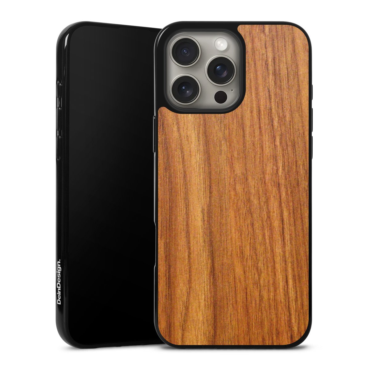 iPhone 16 Pro Max Handy Silikon Hülle Case schwarz Handyhülle Wood Larch Wooden Look