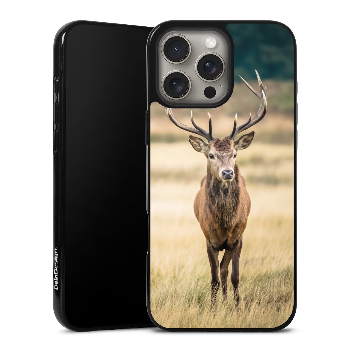 iPhone 16 Pro Max Handy Silikon Hülle Case schwarz Handyhülle Deer Meadow Forrest