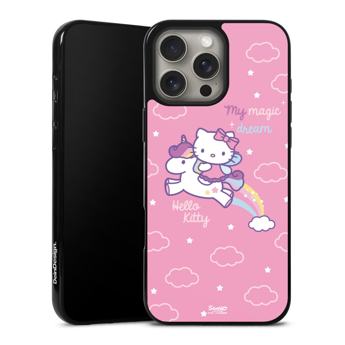 iPhone 16 Pro Max Handy Silikon Hülle Case schwarz Handyhülle Einhorn Official Licensed Product Hello Kitty