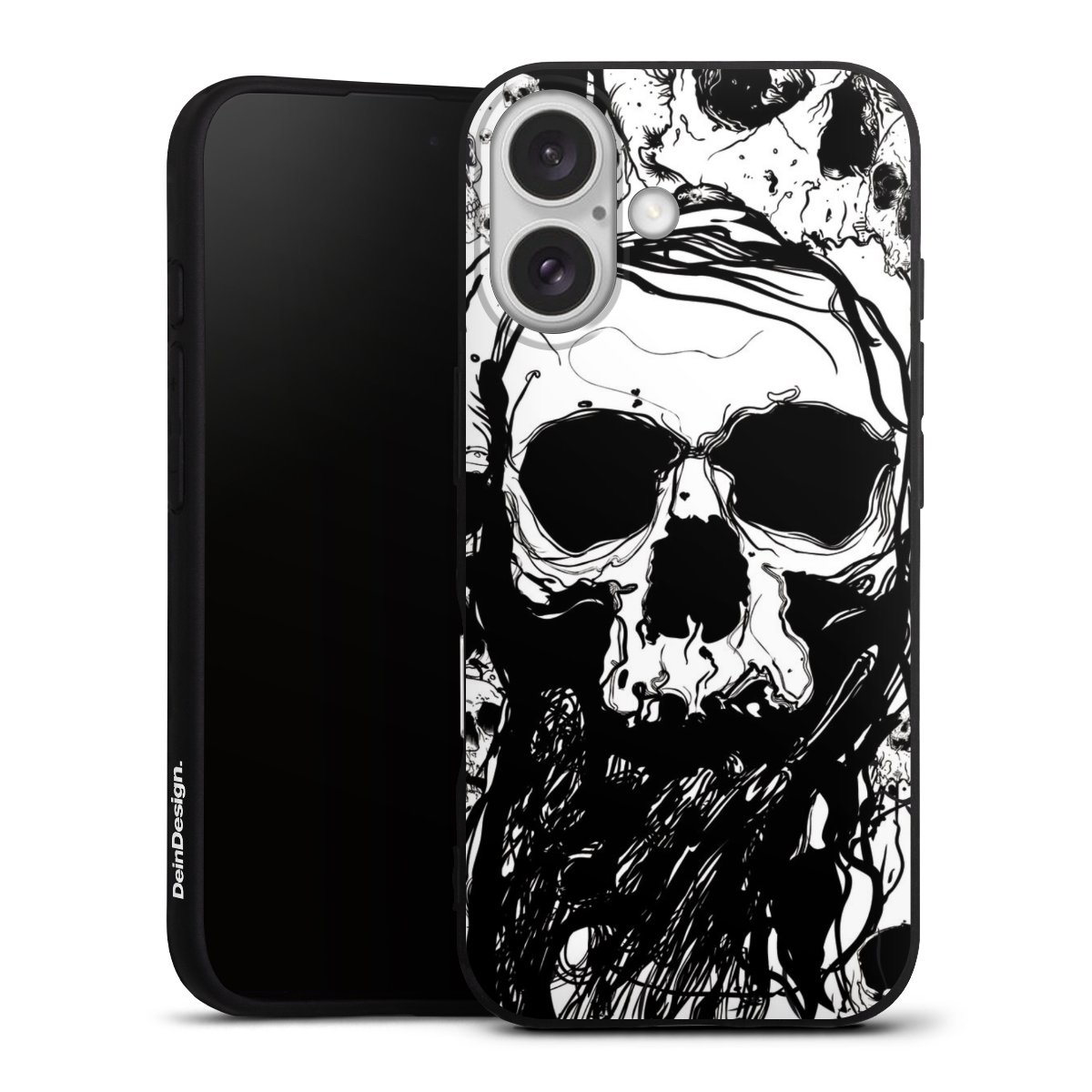 iPhone 16 Handy Premium Silikon Hülle Handyhülle schwarz Case Totenkopf Halloween Silikon Premium Case