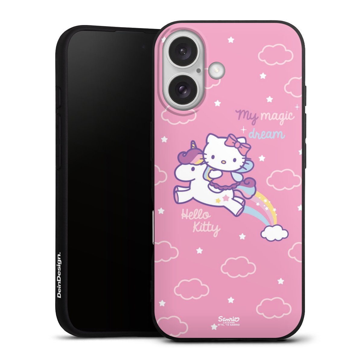 iPhone 16 Handy Premium Silikon Hülle Handyhülle schwarz Case Einhorn Official Licensed Product Hello Kitty Silikon Premium Case