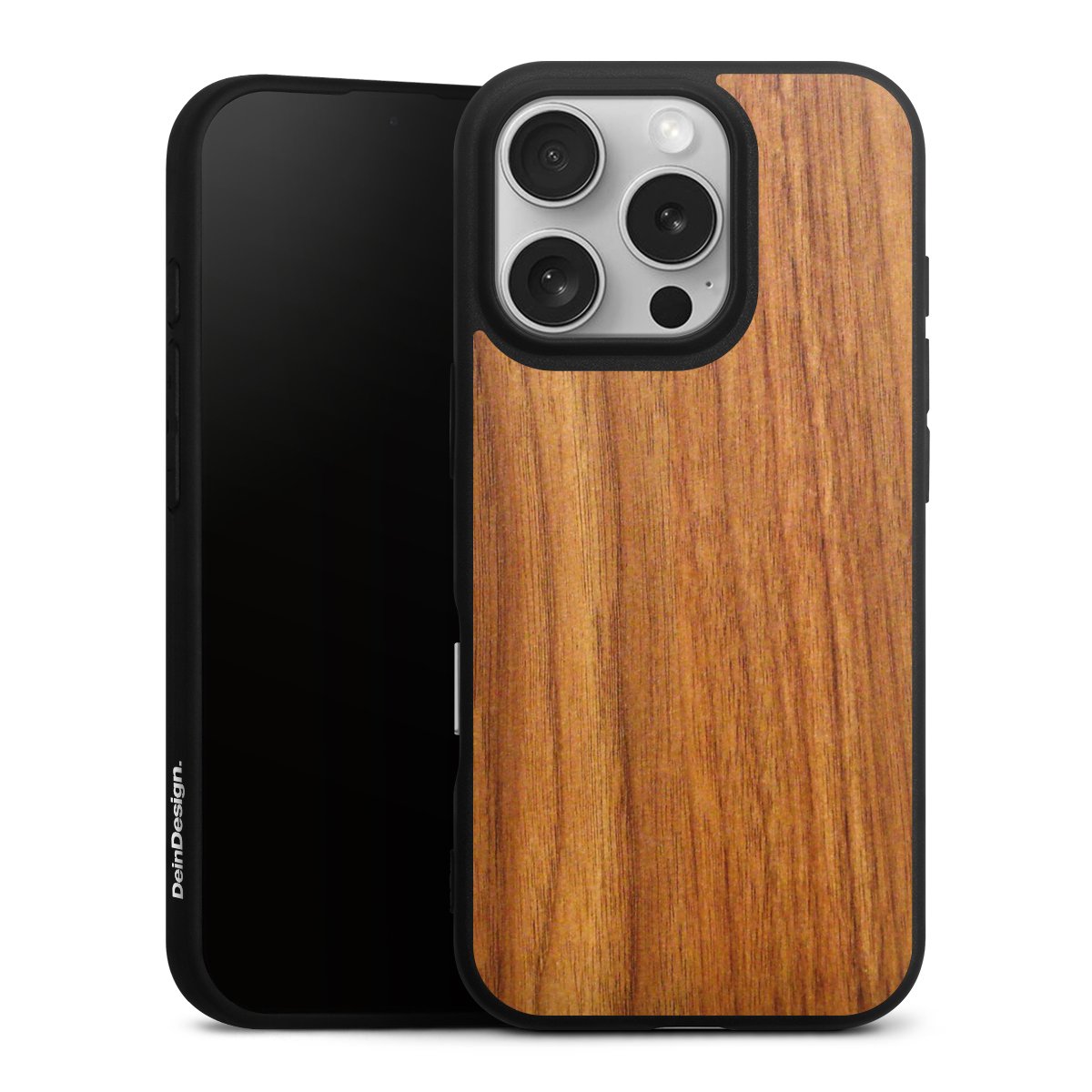 iPhone 16 Pro Handy Premium Silikon Hülle Handyhülle schwarz Case Wood Larch Wooden Look Silikon Premium Case