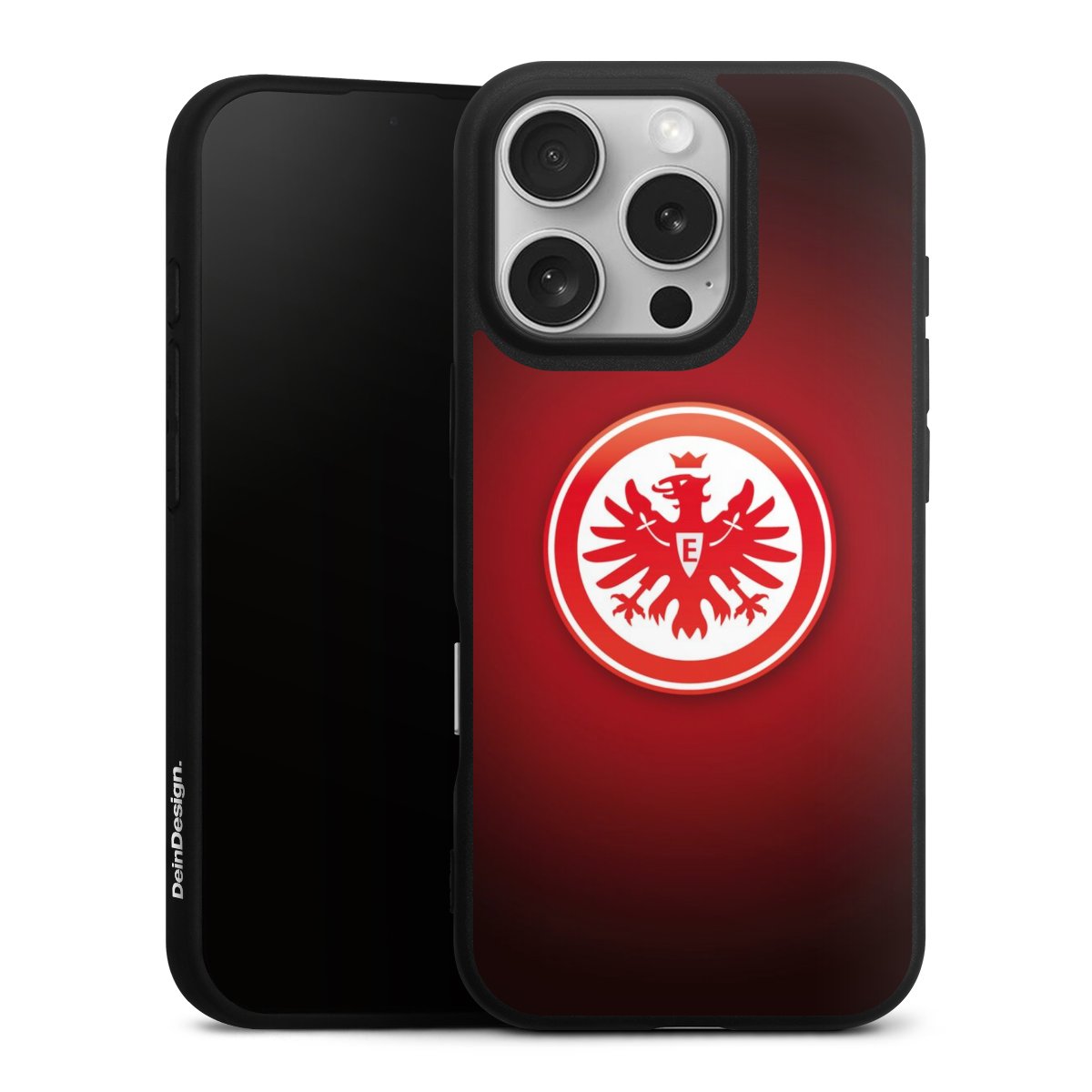 iPhone 16 Pro Handy Premium Silikon Hülle Handyhülle schwarz Case Eintracht Frankfurt Official Licensed Product Coat Of Arms Silikon Premium Case