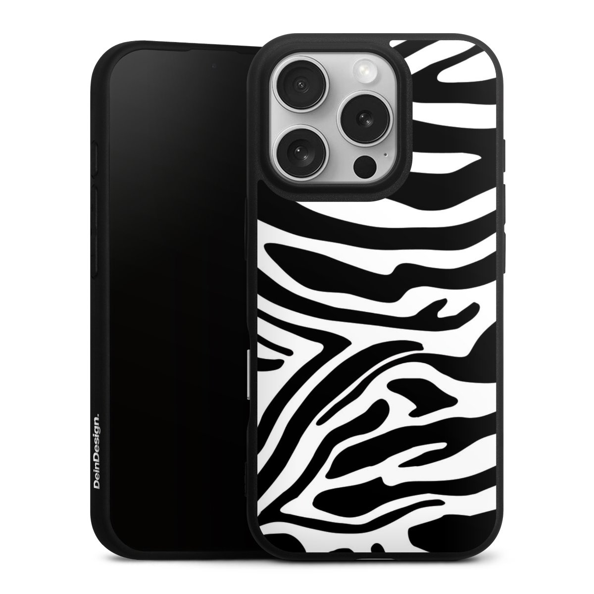 iPhone 16 Pro Handy Premium Silikon Hülle Handyhülle schwarz Case Zebra Animal Look Animal Print Silikon Premium Case