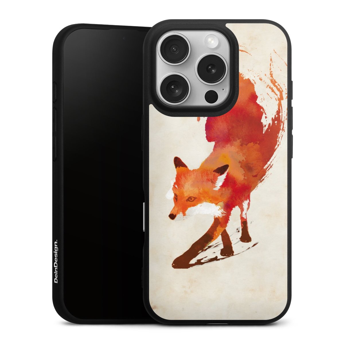 iPhone 16 Pro Handy Premium Silikon Hülle Handyhülle schwarz Case Fox Graphic Silikon Premium Case