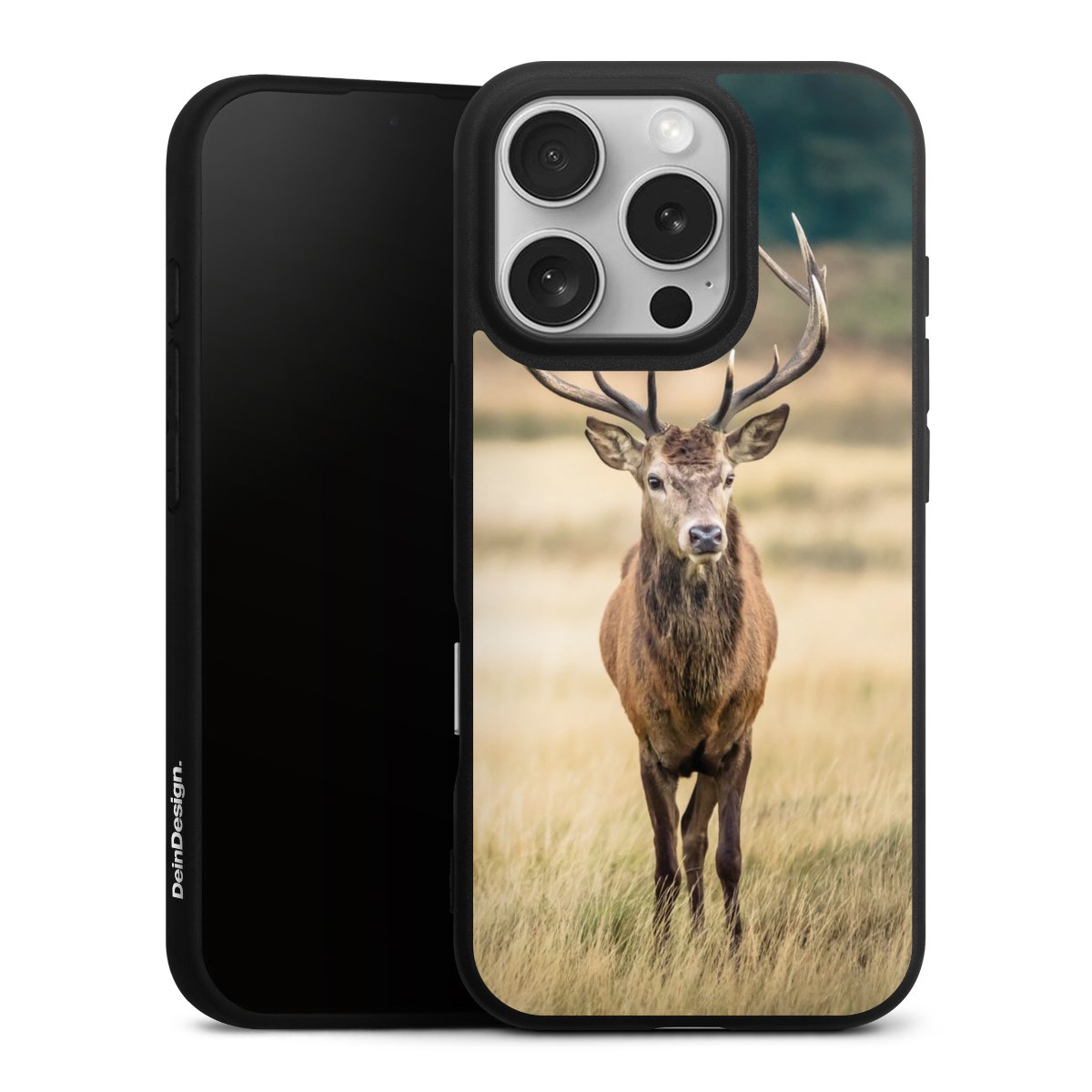 iPhone 16 Pro Handy Premium Silikon Hülle Handyhülle schwarz Case Deer Meadow Forrest Silikon Premium Case