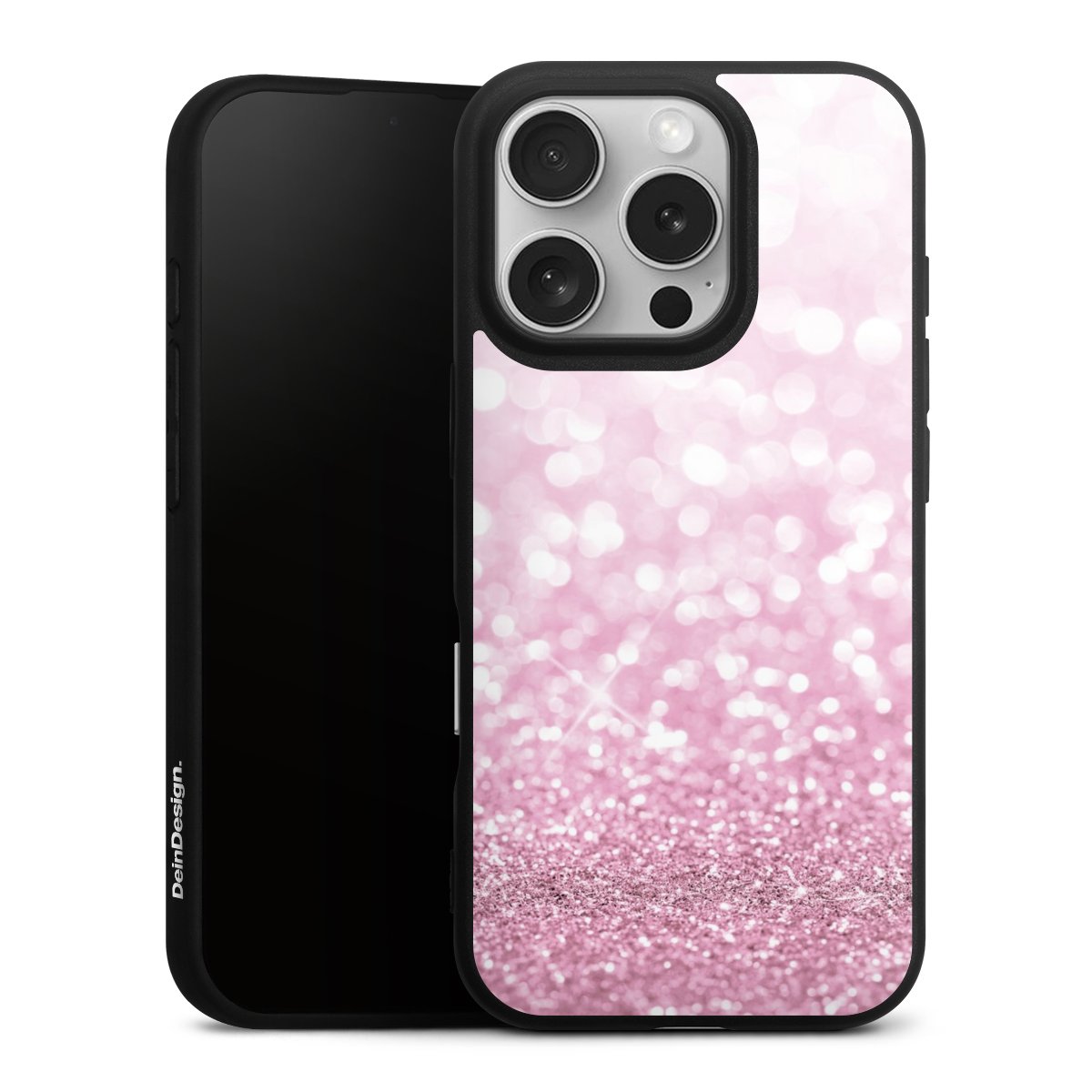 iPhone 16 Pro Handy Premium Silikon Hülle Handyhülle schwarz Case Glitzer Pink Shine Silikon Premium Case